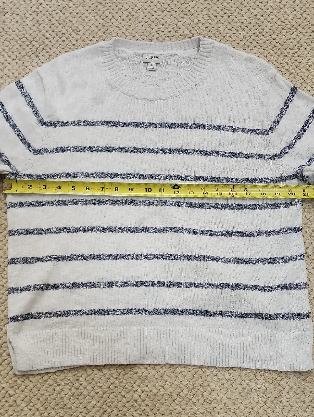 J. Crew White Crewneck Sweater with Navy Stripes